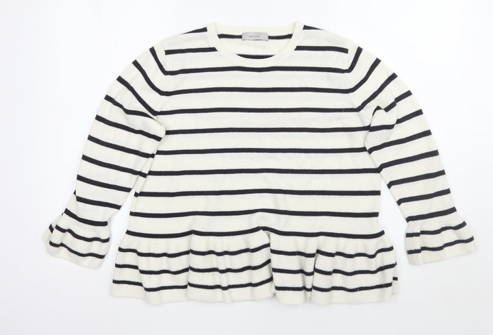 Per Una Womens White Striped  Pullover Jumper Size 14