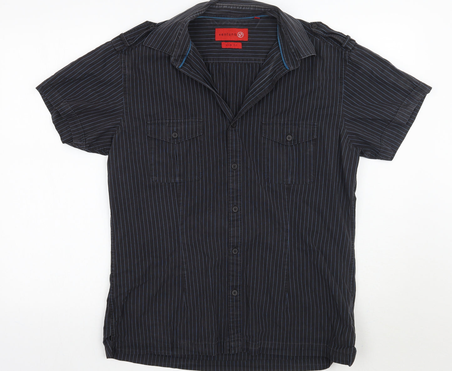 Ventuno Mens Black Striped   Button-Up Size M