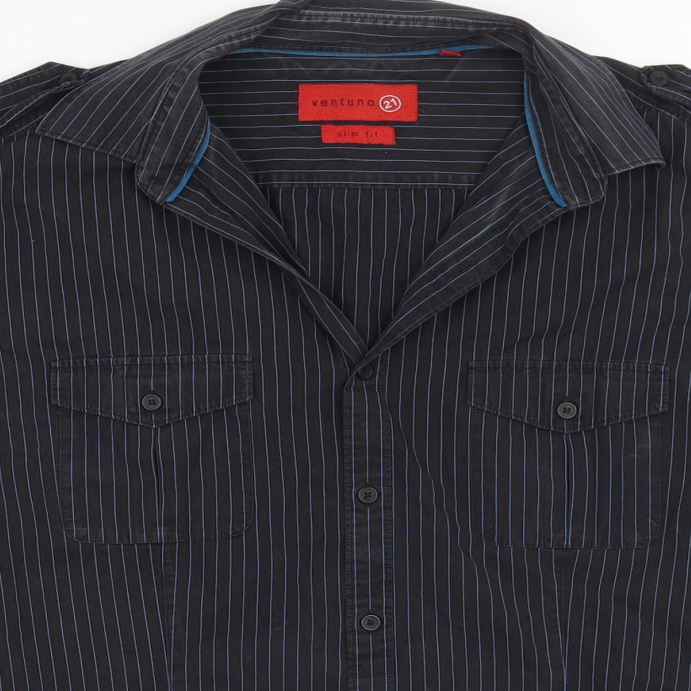 Ventuno Mens Black Striped   Button-Up Size M