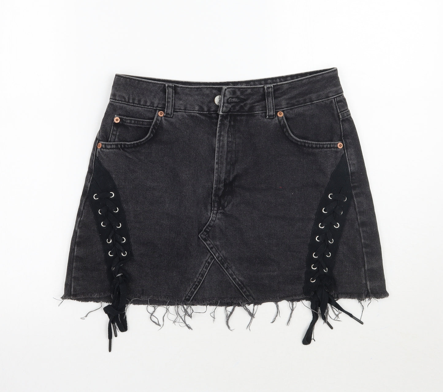 Topshop Womens Black  Rayon A-Line Skirt Size 10