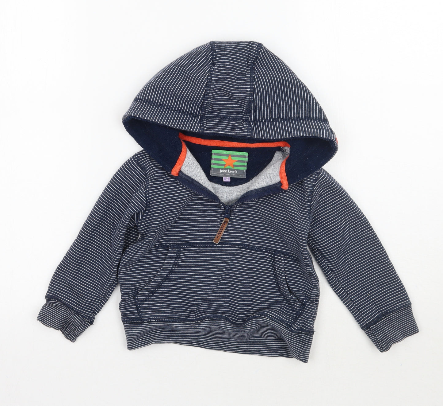 John Lewis Boys Blue Striped  Pullover Hoodie Size 2 Years