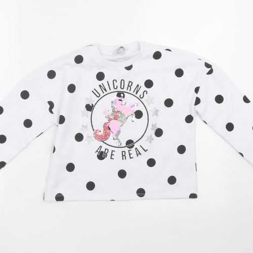 Primark Girls White Polka Dot  Pullover Sweatshirt Size 10 Years