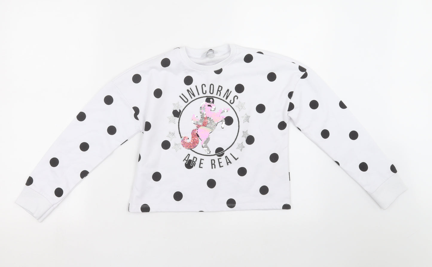 Primark Girls White Polka Dot  Pullover Sweatshirt Size 10 Years