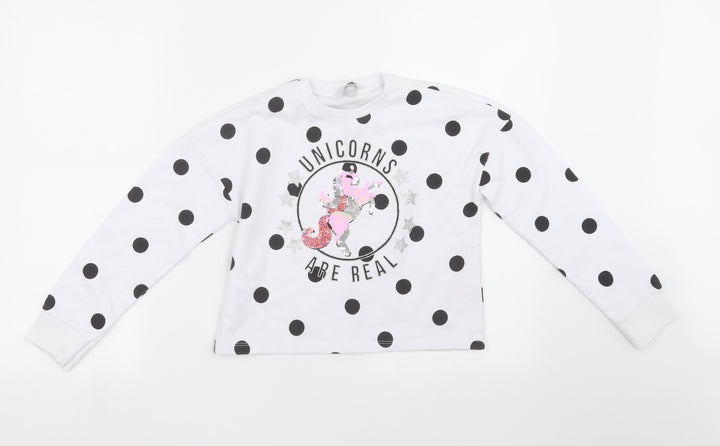 Primark Girls White Polka Dot  Pullover Sweatshirt Size 10 Years