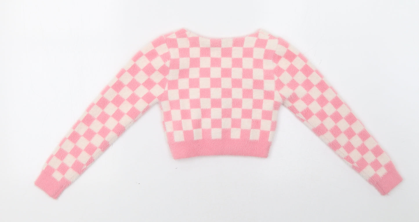 SheIn Girls Pink Check  Cardigan Jumper Size 6 Years