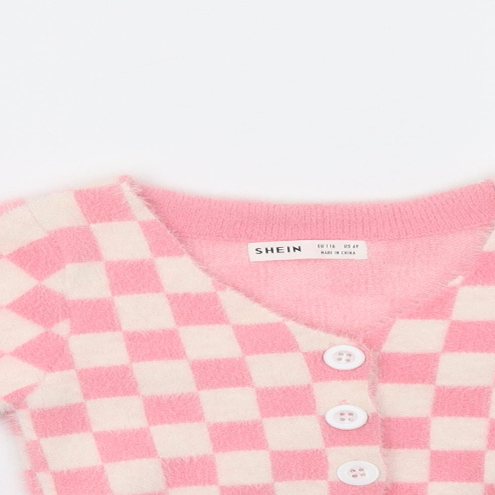 SheIn Girls Pink Check  Cardigan Jumper Size 6 Years
