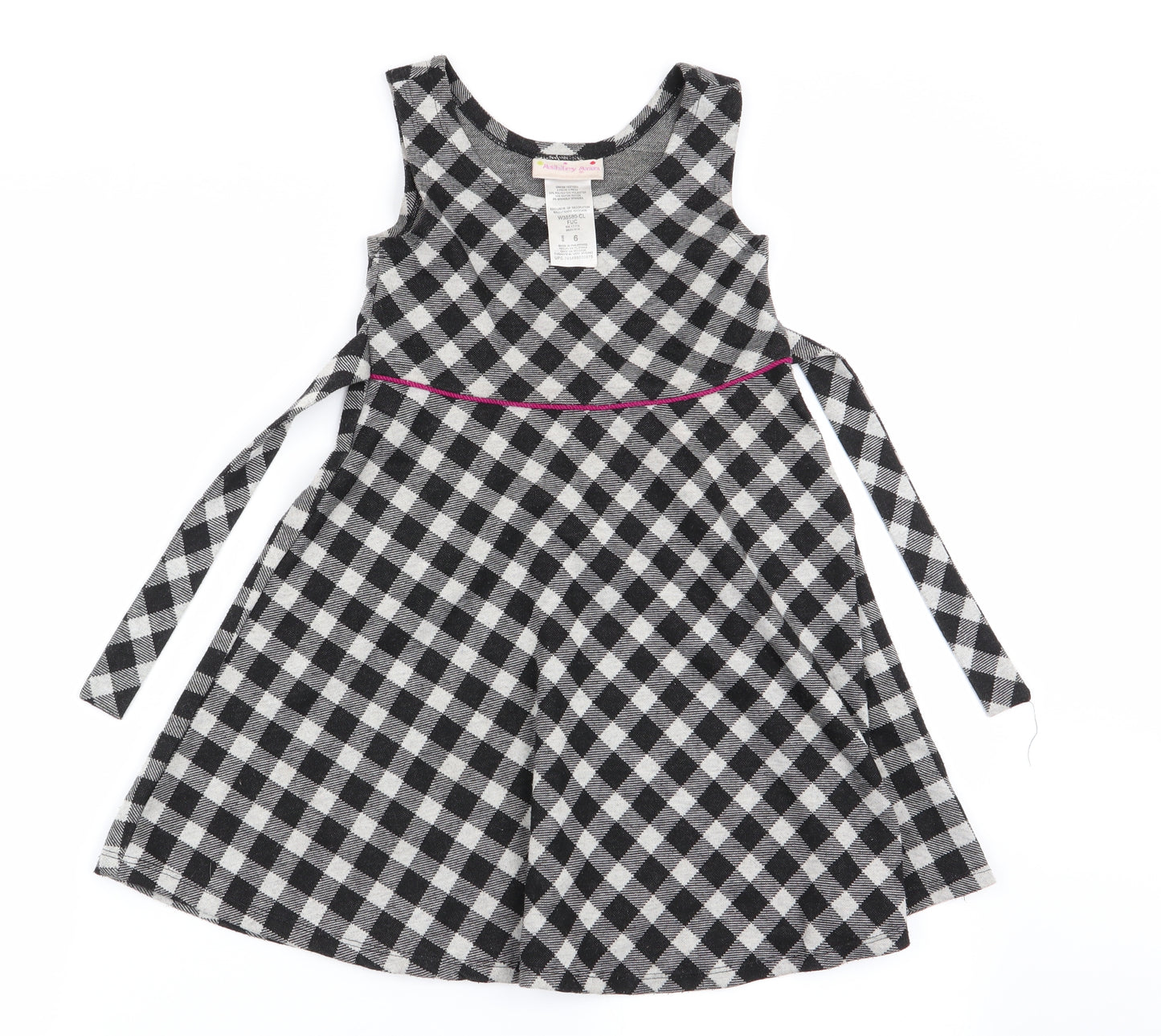 Ashley Annn Girls Black Check  Fit & Flare  Size 6 Years