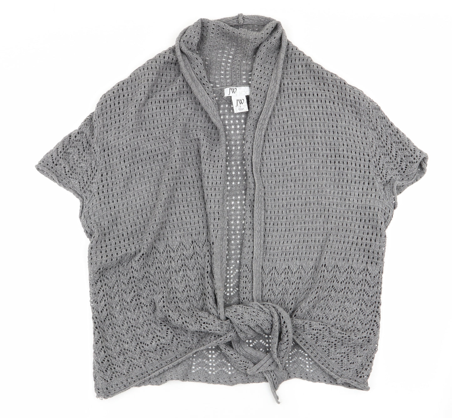 JW Womens Grey   Cardigan Jumper Size L  - open knit tie front