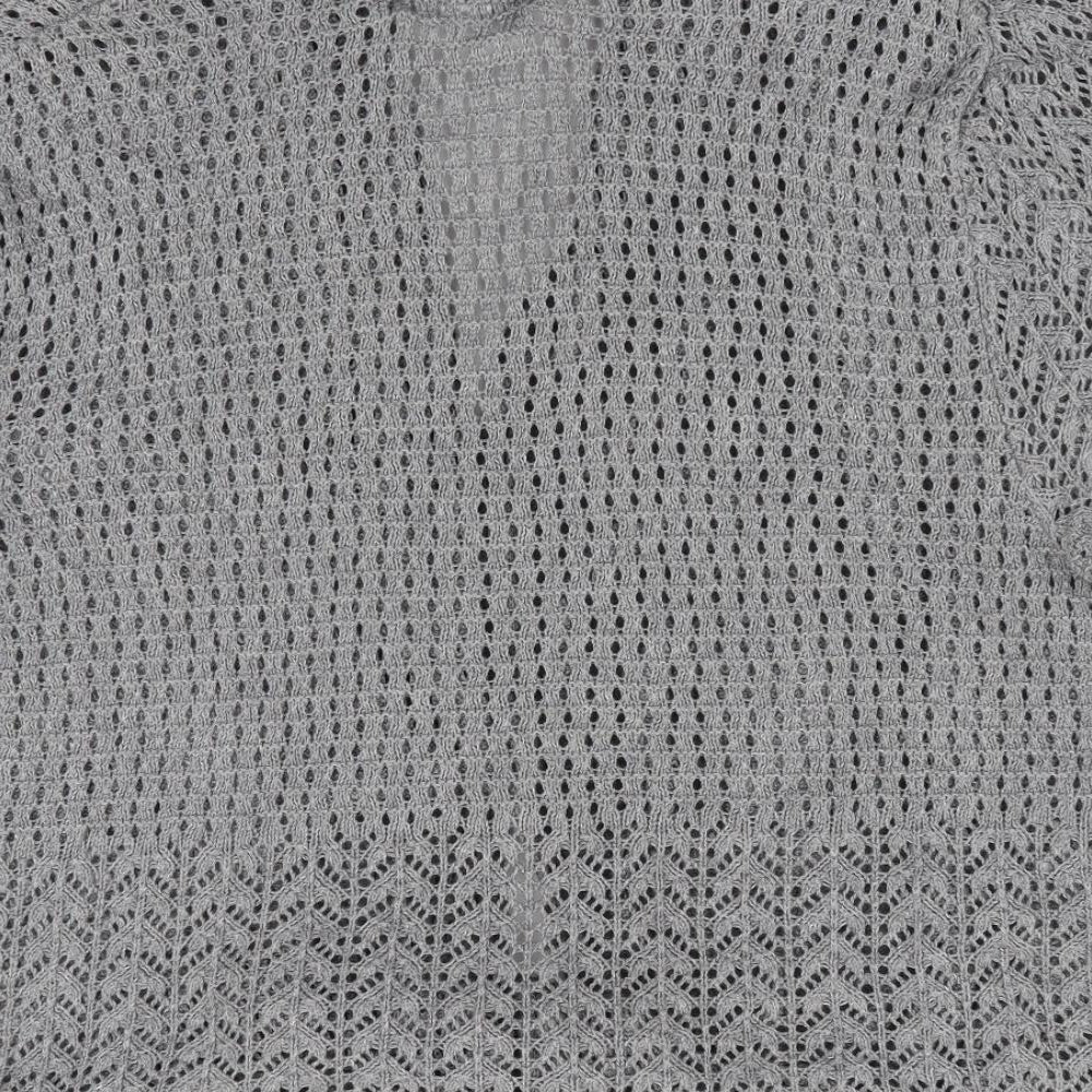 JW Womens Grey   Cardigan Jumper Size L  - open knit tie front