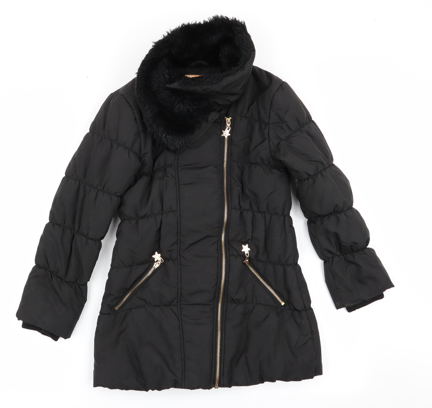 Julien Macdonald Girls Black   Anorak Coat Size 9-10 Years  - Faux Fur Trim