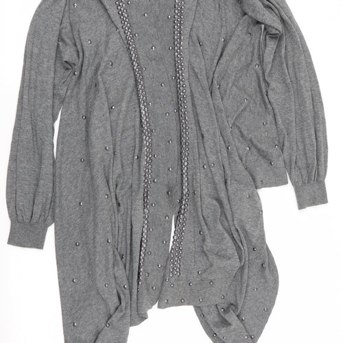 Biark Womens Grey   Cardigan Jumper Size M  - Beaded Waterfall Cardigan