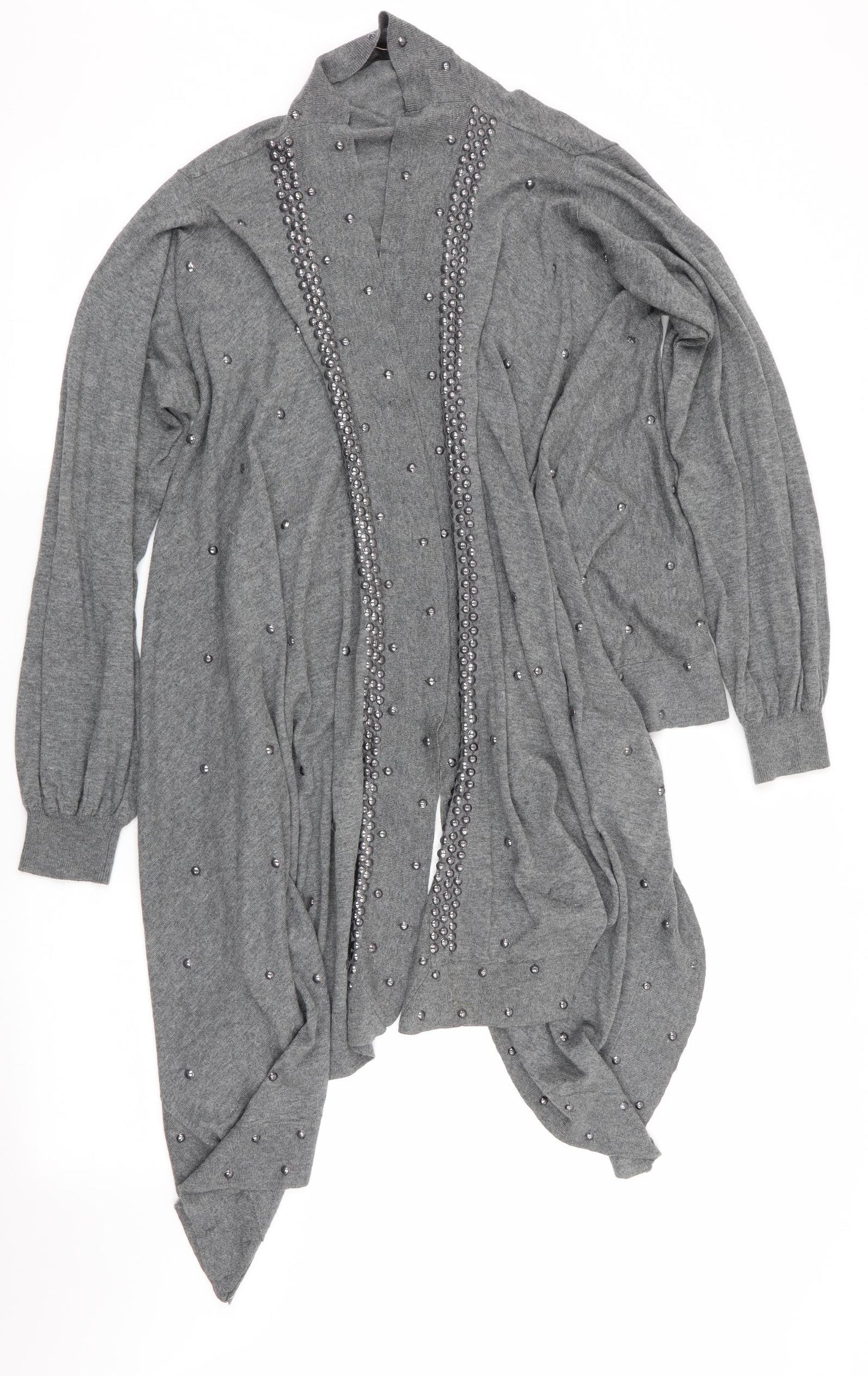 Biark Womens Grey   Cardigan Jumper Size M  - Beaded Waterfall Cardigan