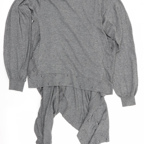 Biark Womens Grey   Cardigan Jumper Size M  - Beaded Waterfall Cardigan