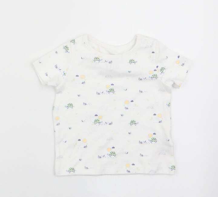 Florence and Fred Baby White Animal Print Basic T-Shirt Size 0-3 Months - Tortoise & Snail