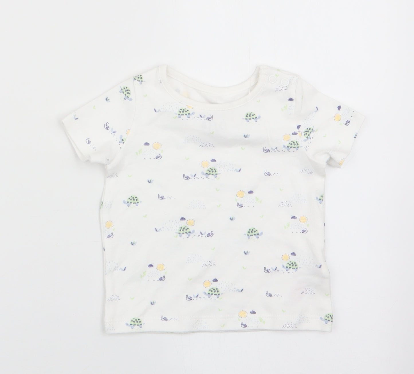 Florence and Fred Baby White Animal Print  Basic T-Shirt Size 0-3 Months  - Tortoise & Snail