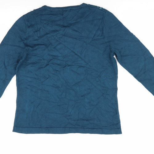 Eastex Womens Blue Floral  Pullover Jumper Size 10  - Beaded Neck