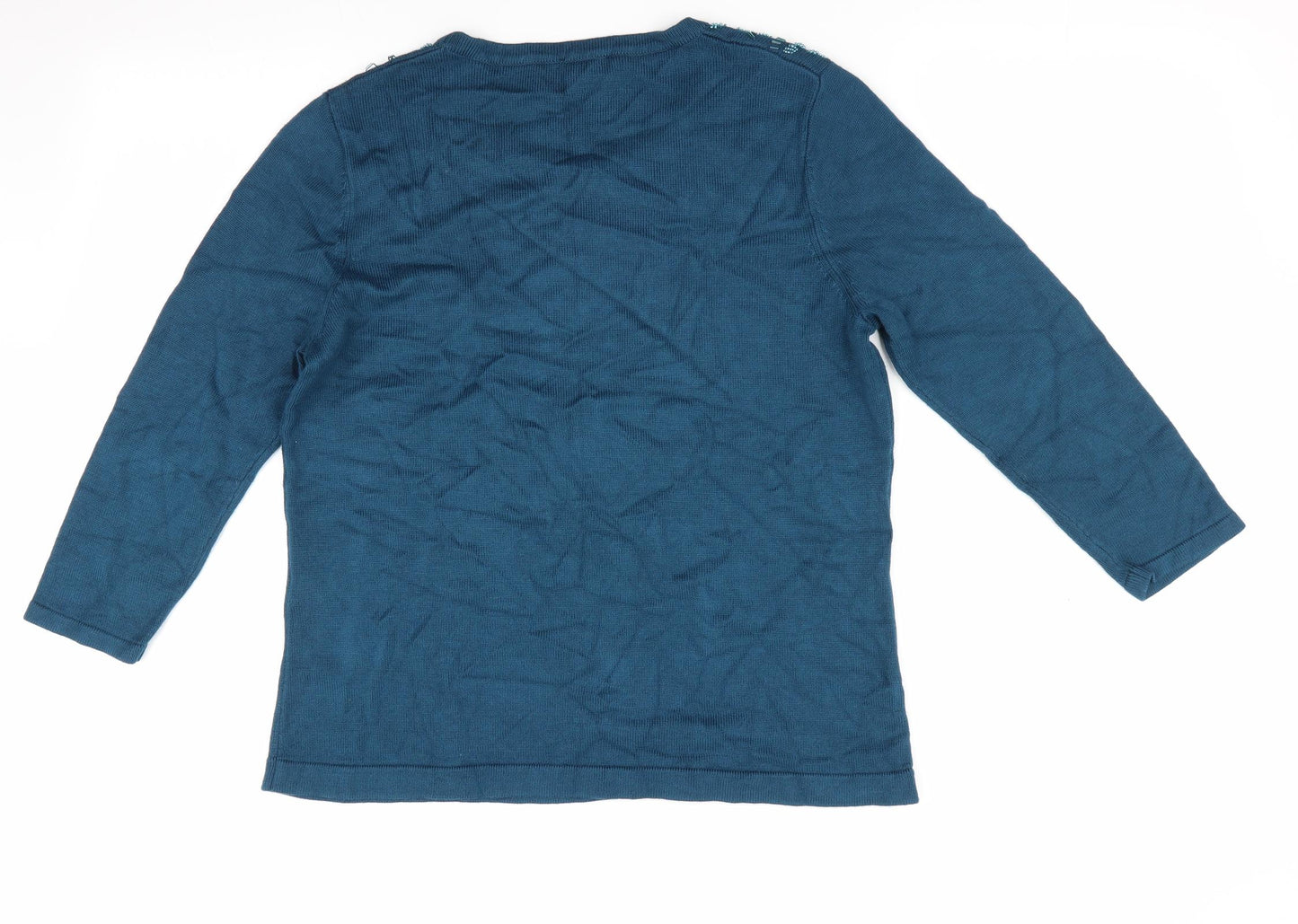 Eastex Womens Blue Floral  Pullover Jumper Size 10  - Beaded Neck