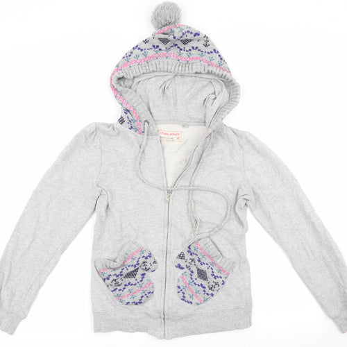 G Blend Womens Grey Geometric  Full Zip Hoodie Size XS  - Knitted hood and pockets