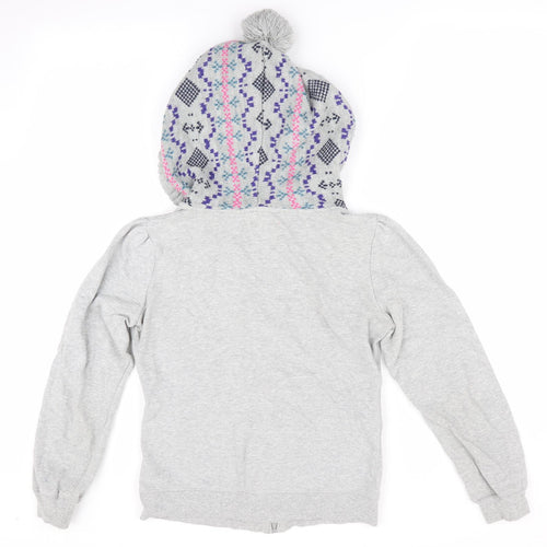 G Blend Womens Grey Geometric  Full Zip Hoodie Size XS  - Knitted hood and pockets