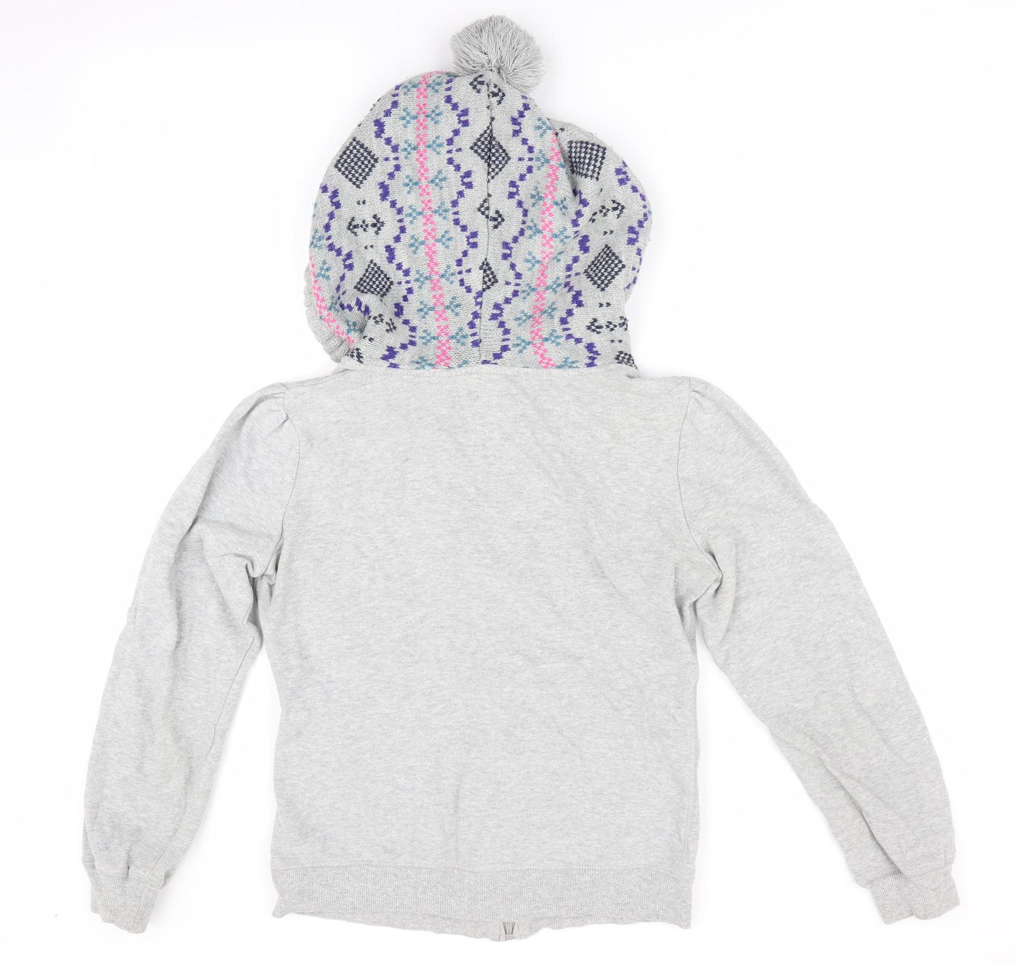 G Blend Womens Grey Geometric  Full Zip Hoodie Size XS  - Knitted hood and pockets