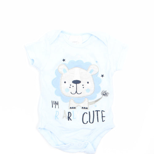 Moon & Stars Boys Blue Animal Print  Romper One-Piece Size 0-3 Months  - Lion I'm Roarly Cute