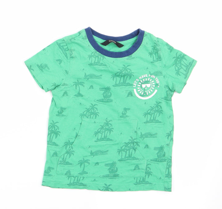 George Boys Green Floral  Basic T-Shirt Size 12-18 Months  - Palm Trees and Dragons