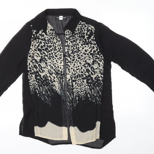 Tutti Frutti Womens Black Animal Print  Basic Button-Up Size 8