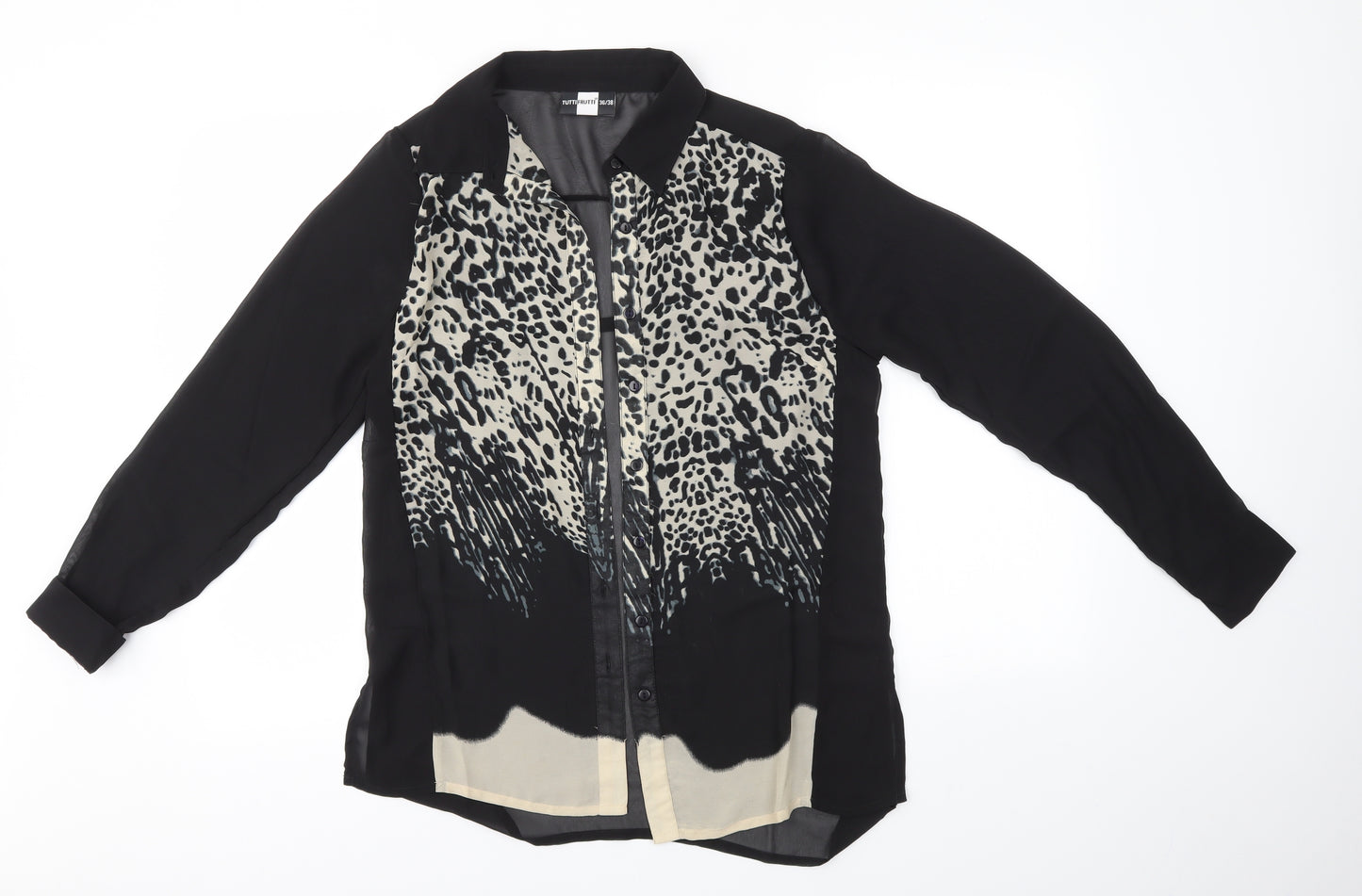 Tutti Frutti Womens Black Animal Print  Basic Button-Up Size 8