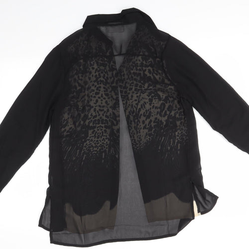 Tutti Frutti Womens Black Animal Print  Basic Button-Up Size 8