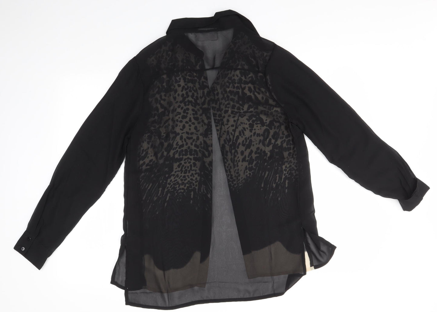 Tutti Frutti Womens Black Animal Print  Basic Button-Up Size 8