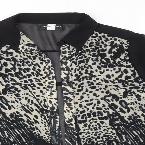 Tutti Frutti Womens Black Animal Print  Basic Button-Up Size 8