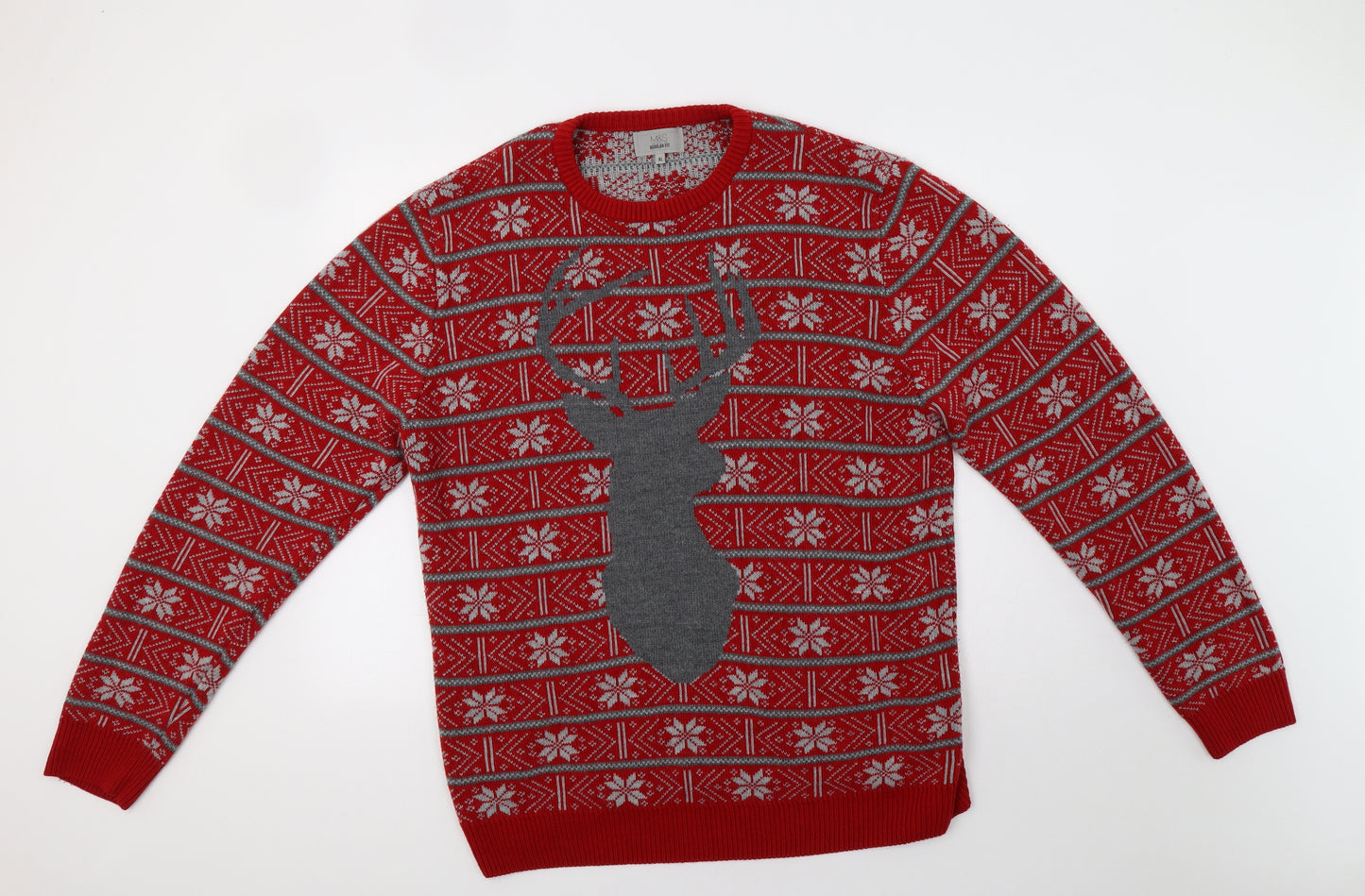 M&S Mens Red Fair Isle  Pullover Jumper Size XL  - Christmas Jumper