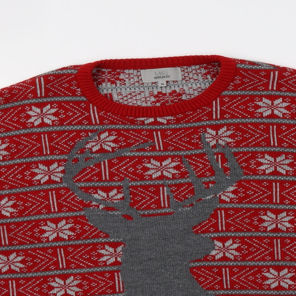 M&S Mens Red Fair Isle  Pullover Jumper Size XL  - Christmas Jumper