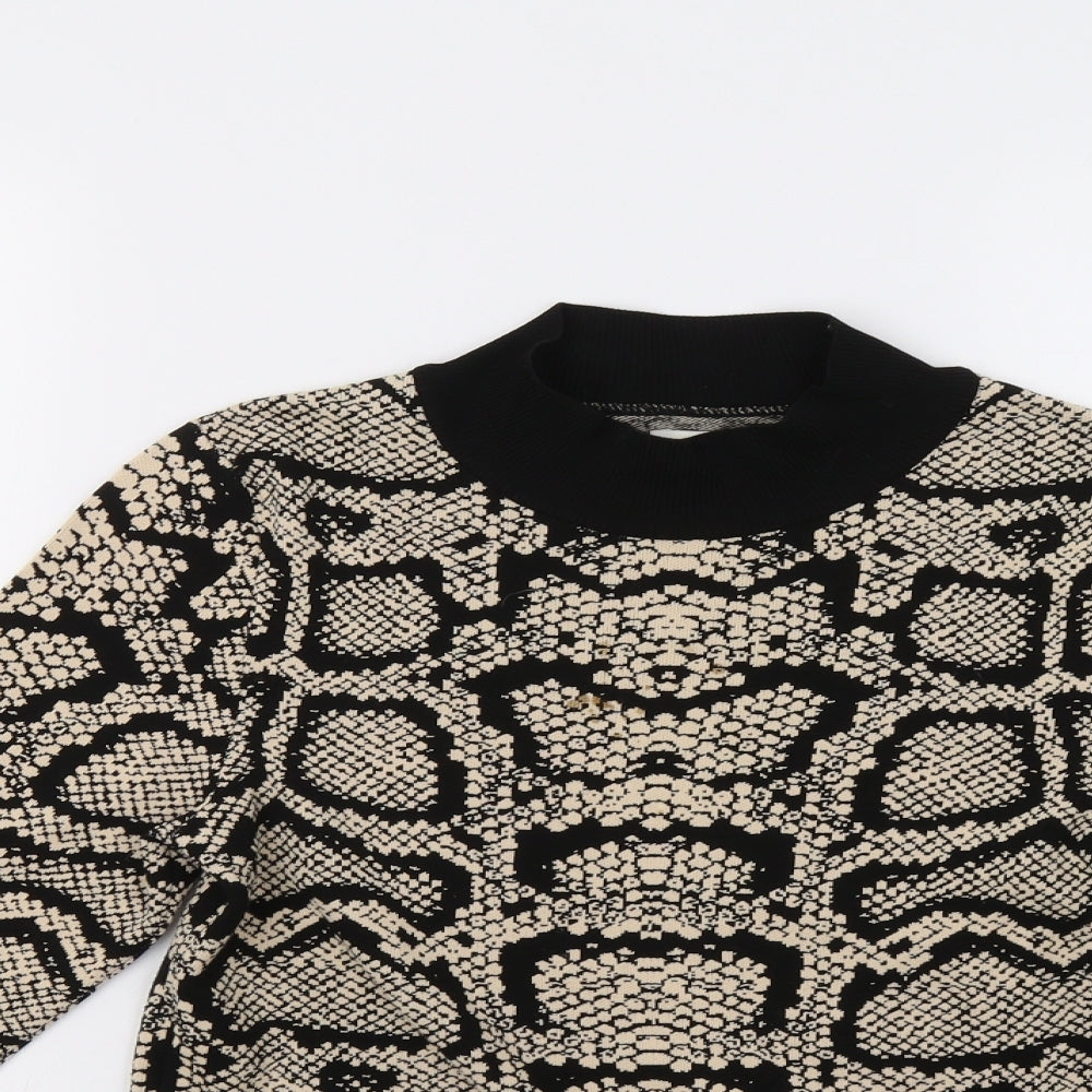 River Island Womens Beige Animal Print  Henley Jumper Size 10