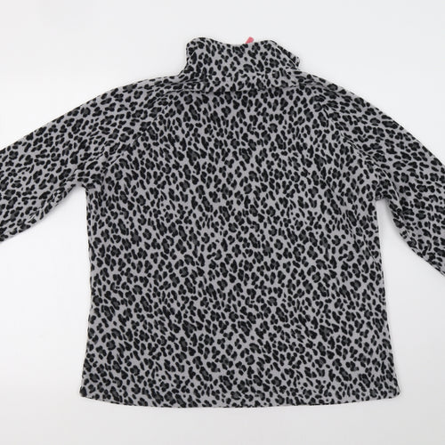 M Collection Womens Grey Animal Print  Henley Sweatshirt Size L