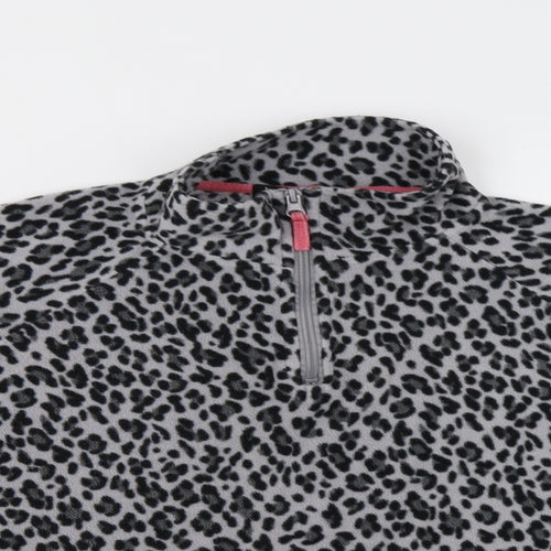 M Collection Womens Grey Animal Print  Henley Sweatshirt Size L