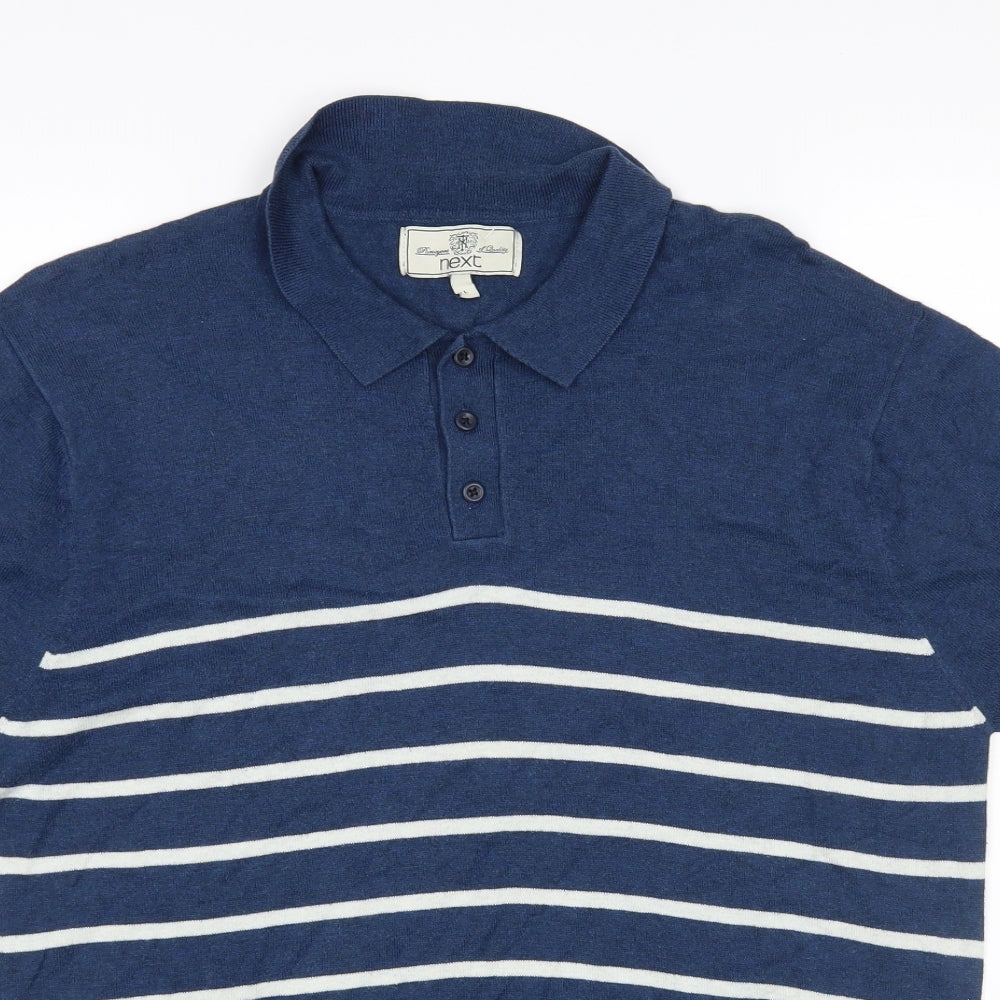 NEXT Mens Blue Striped   Polo Size L