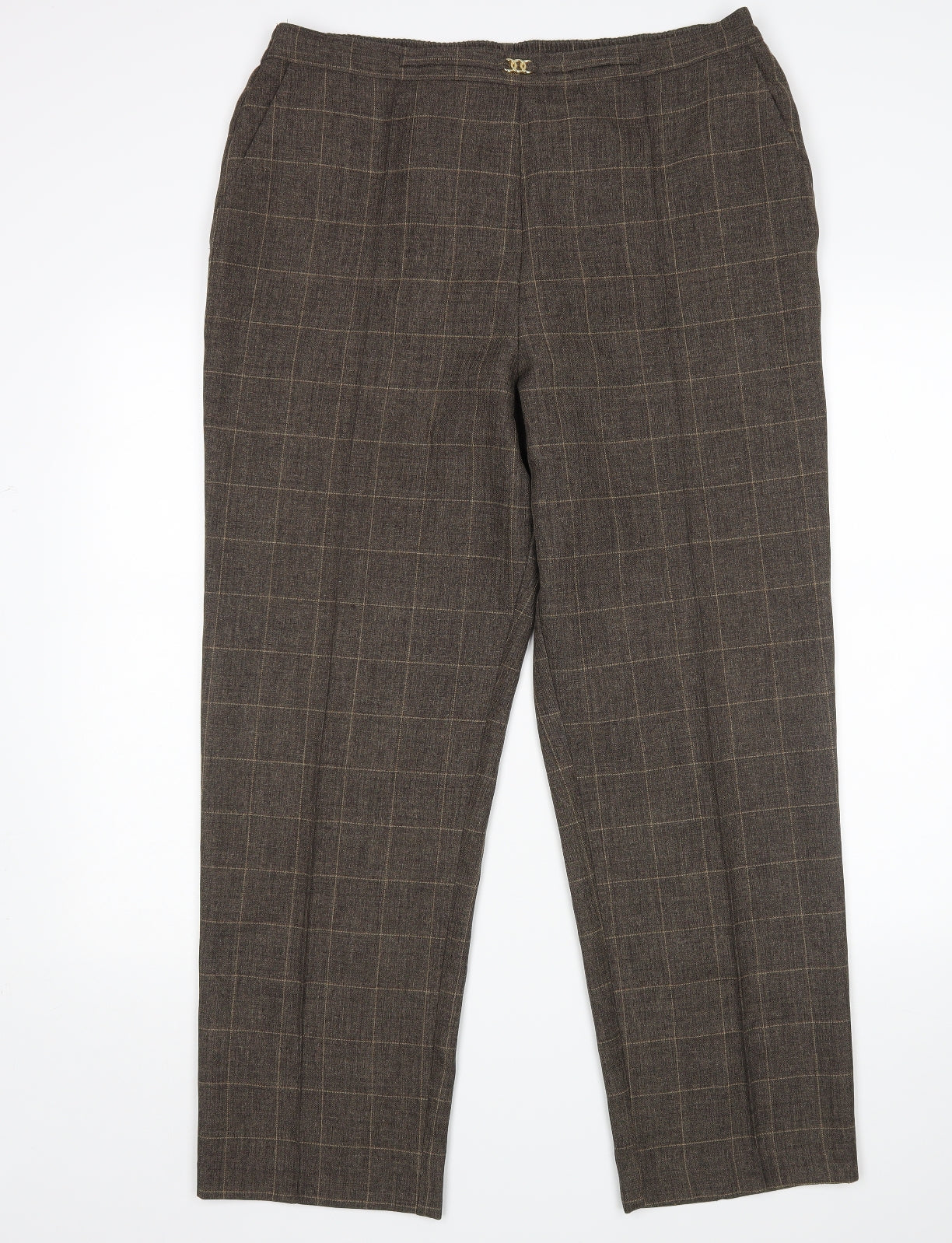 M&S Womens Brown Check  Trousers  Size 18 L28 in