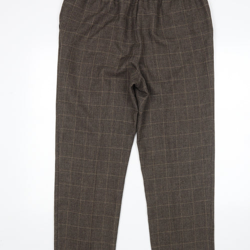 M&S Womens Brown Check  Trousers  Size 18 L28 in
