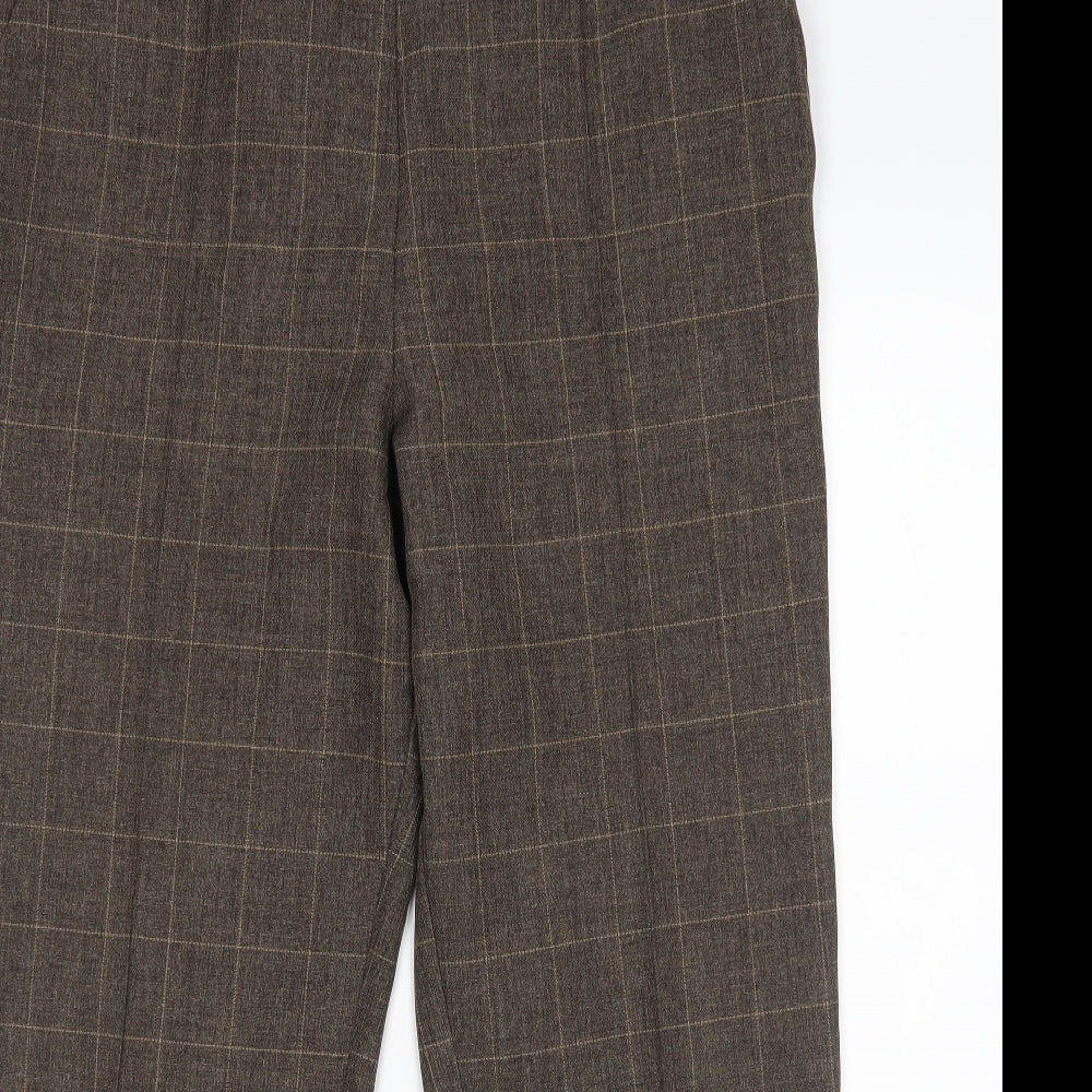 M&S Womens Brown Check  Trousers  Size 18 L28 in