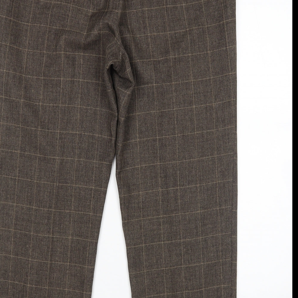 M&S Womens Brown Check  Trousers  Size 18 L28 in