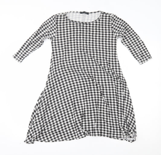 Front view of QED London women’s black check a-line, size UK 10