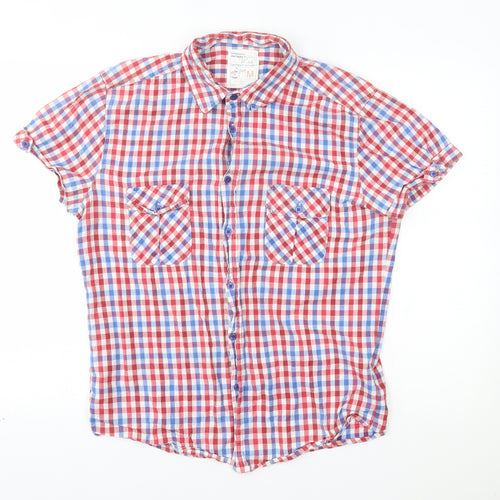 New Look Mens Red Plaid   Button-Up Size M