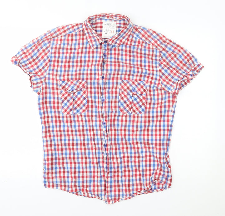 New Look Mens Red Plaid   Button-Up Size M
