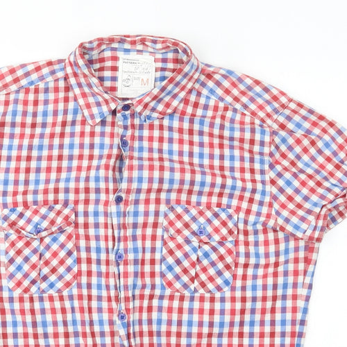 New Look Mens Red Plaid   Button-Up Size M