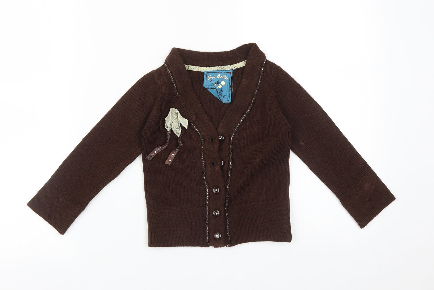 Feu Follet Girls Brown   Cardigan Jumper Size 2-3 Years