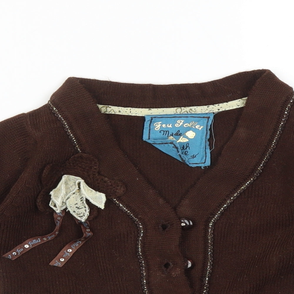 Feu Follet Girls Brown   Cardigan Jumper Size 2-3 Years