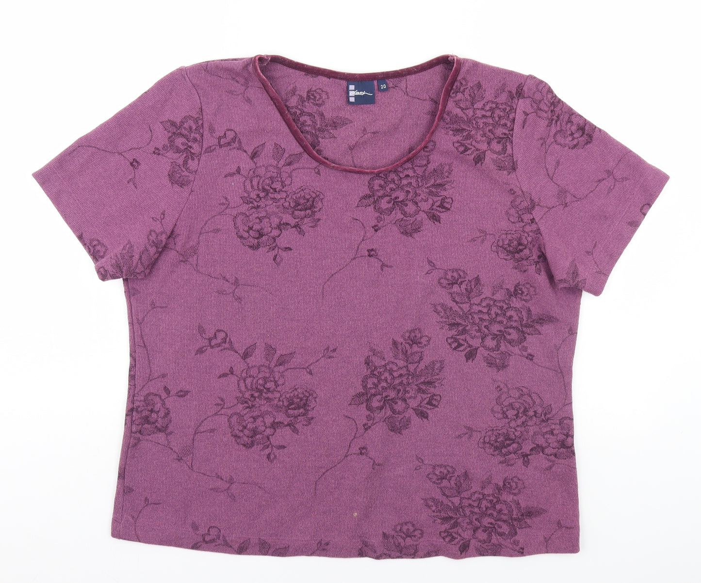 DASH Womens Purple Floral  Basic T-Shirt Size 20