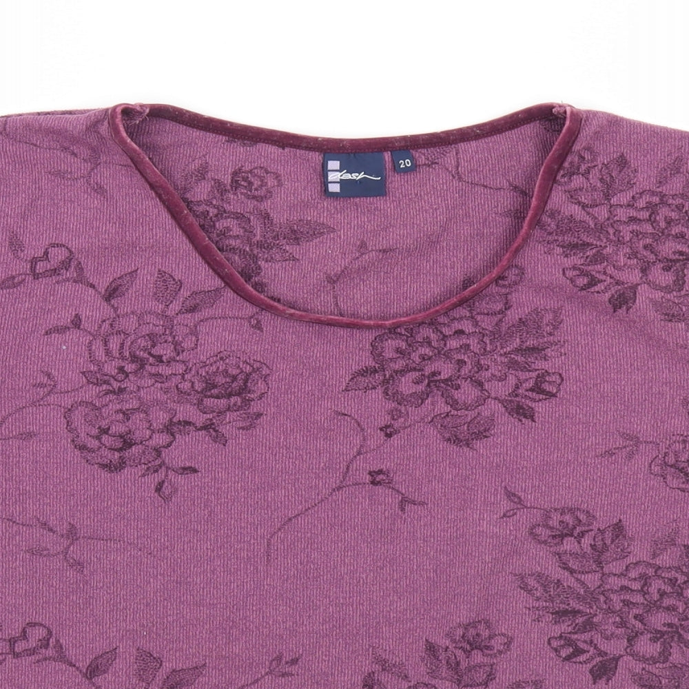 DASH Womens Purple Floral  Basic T-Shirt Size 20