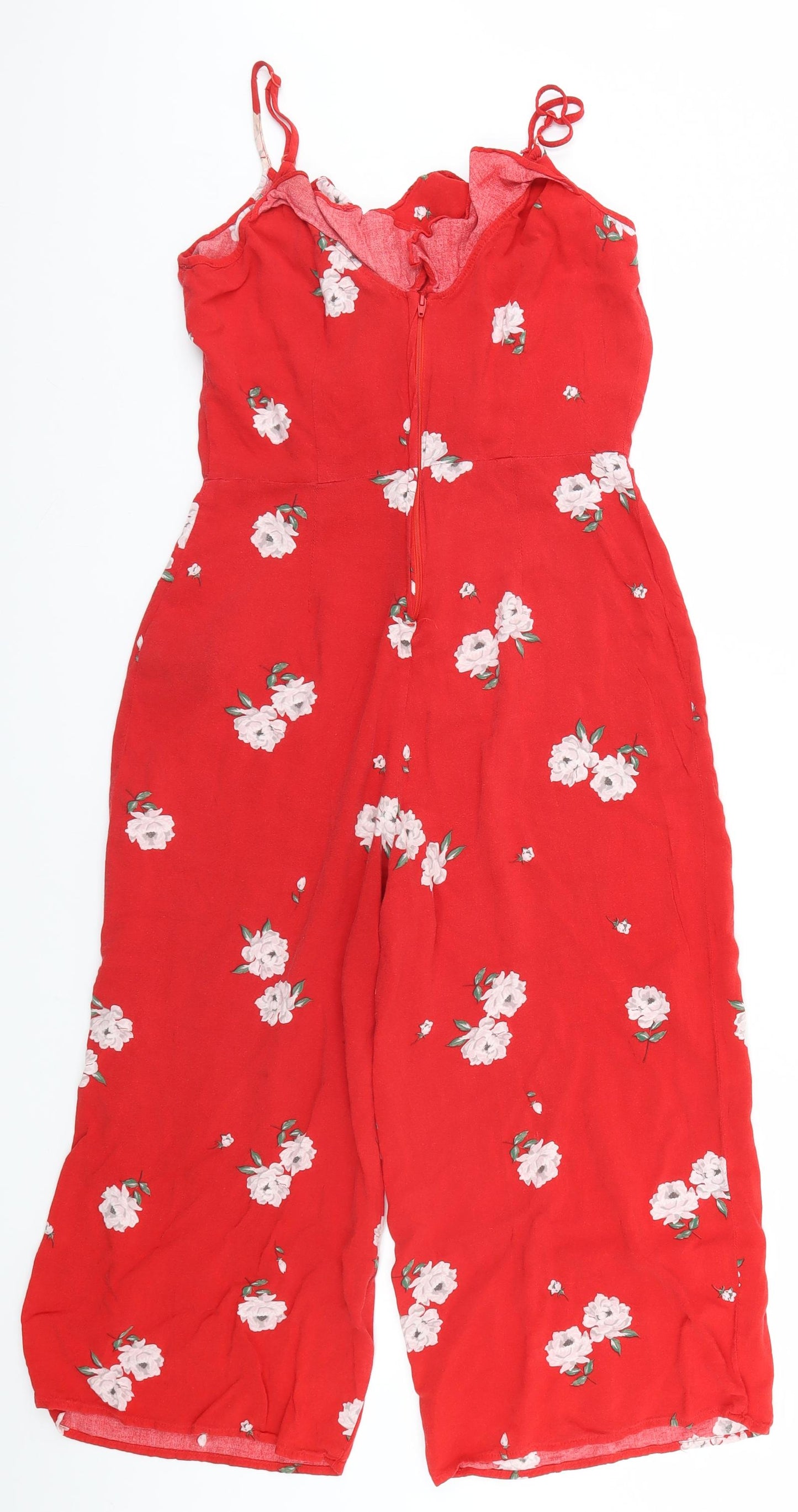 Divided Womens Red Floral  Jumpsuit One-Piece Size 12 L18 in